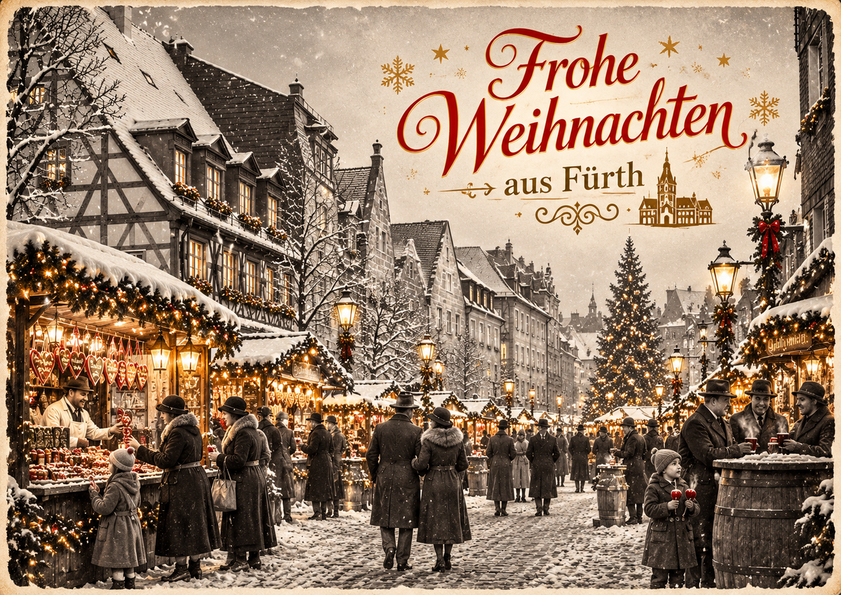 Nostalgische Weihnachtskarte „Frohe Weihnachten aus Fürth“ – Vintage-Motiv im A6-Format