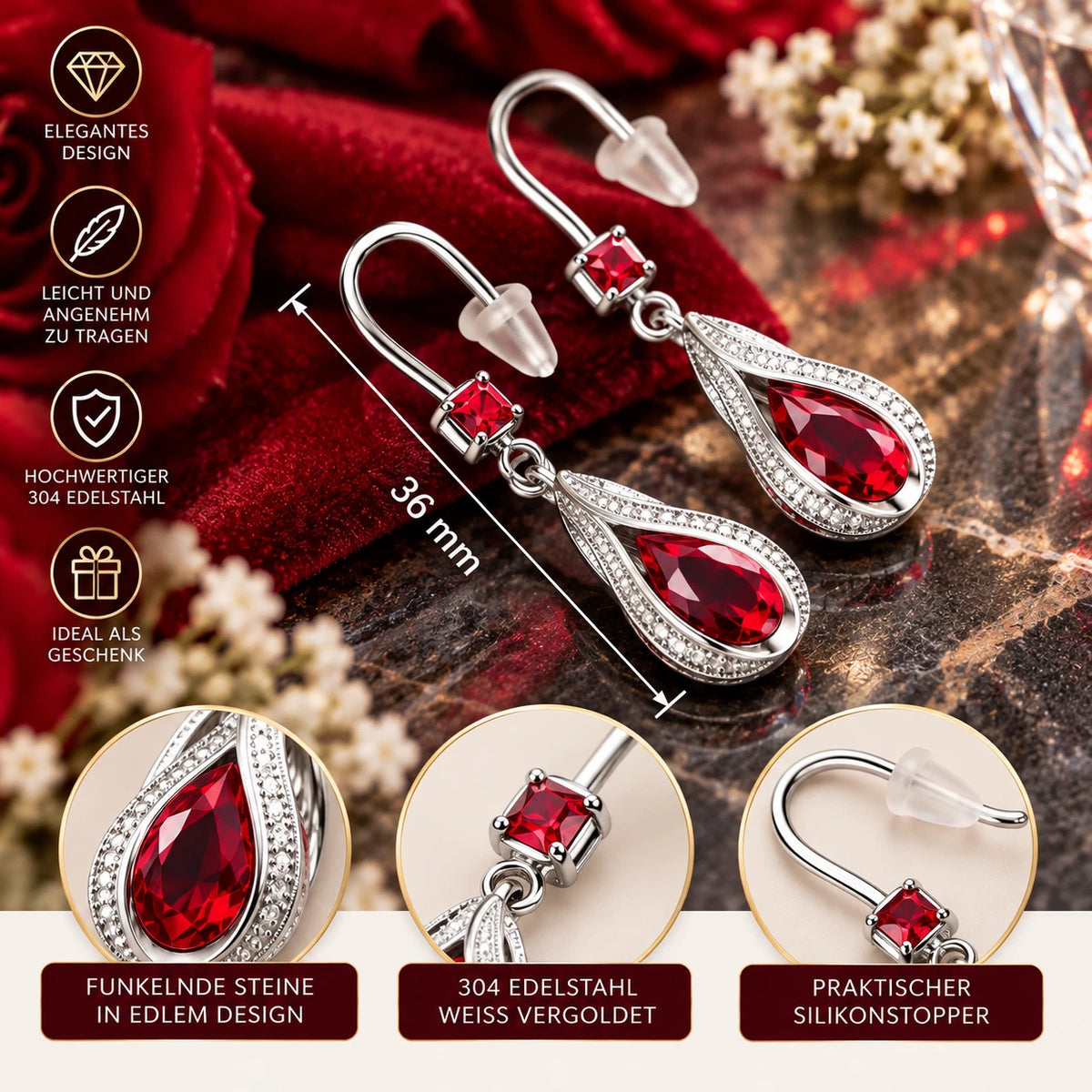 Elegante Ohrringe – Weißgoldbeschichtet