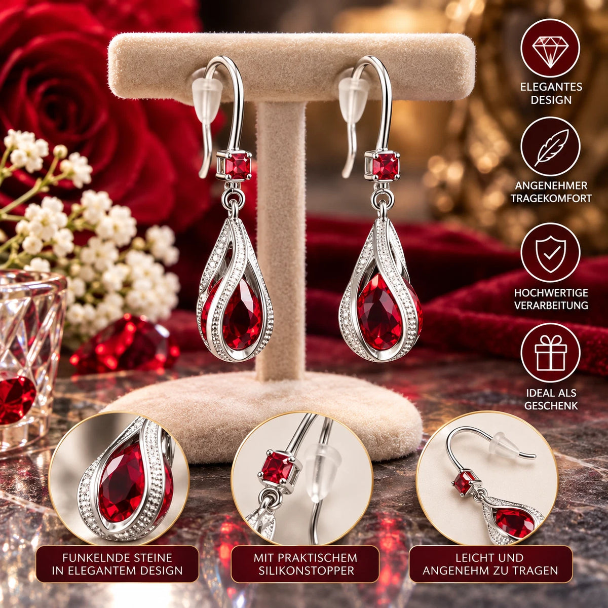 Elegante Ohrringe – Weißgoldbeschichtet