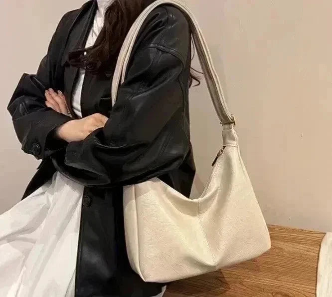 Damen Schultertasche Weissem aus PU-Leder mit Reißverschluss