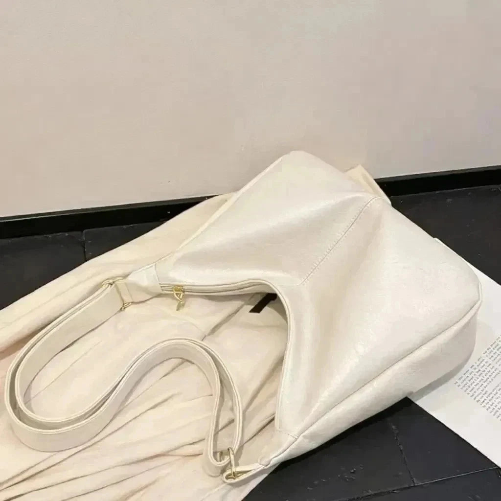 Damen Schultertasche Weissem aus PU-Leder mit Reißverschluss