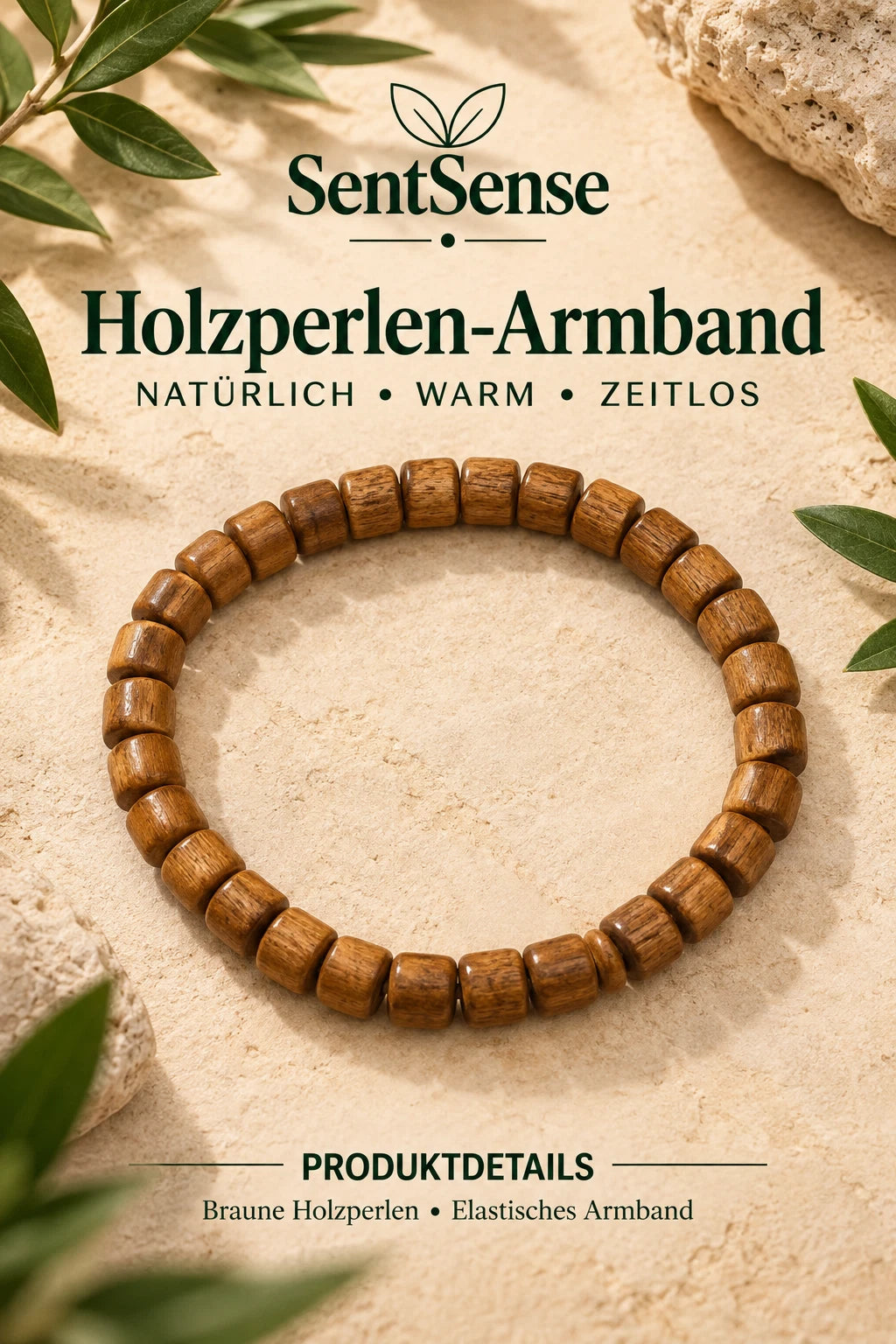 Elegantes Holzarmband – Zylindrische Holzperlen | Natürlich • Zeitlos • Unisex