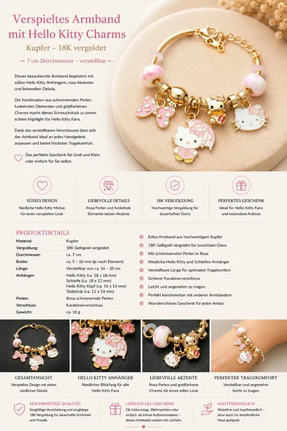 Elegantes Armband – 18K Gelb vergoldet Kupfer mit Zirkonia