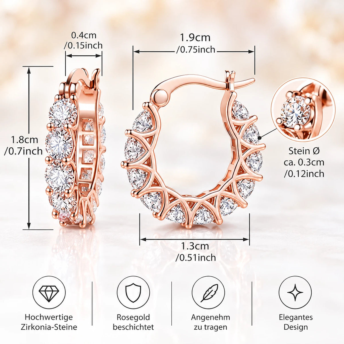 Elegante Ohrringe – Rosévergoldet mit Zirkonia