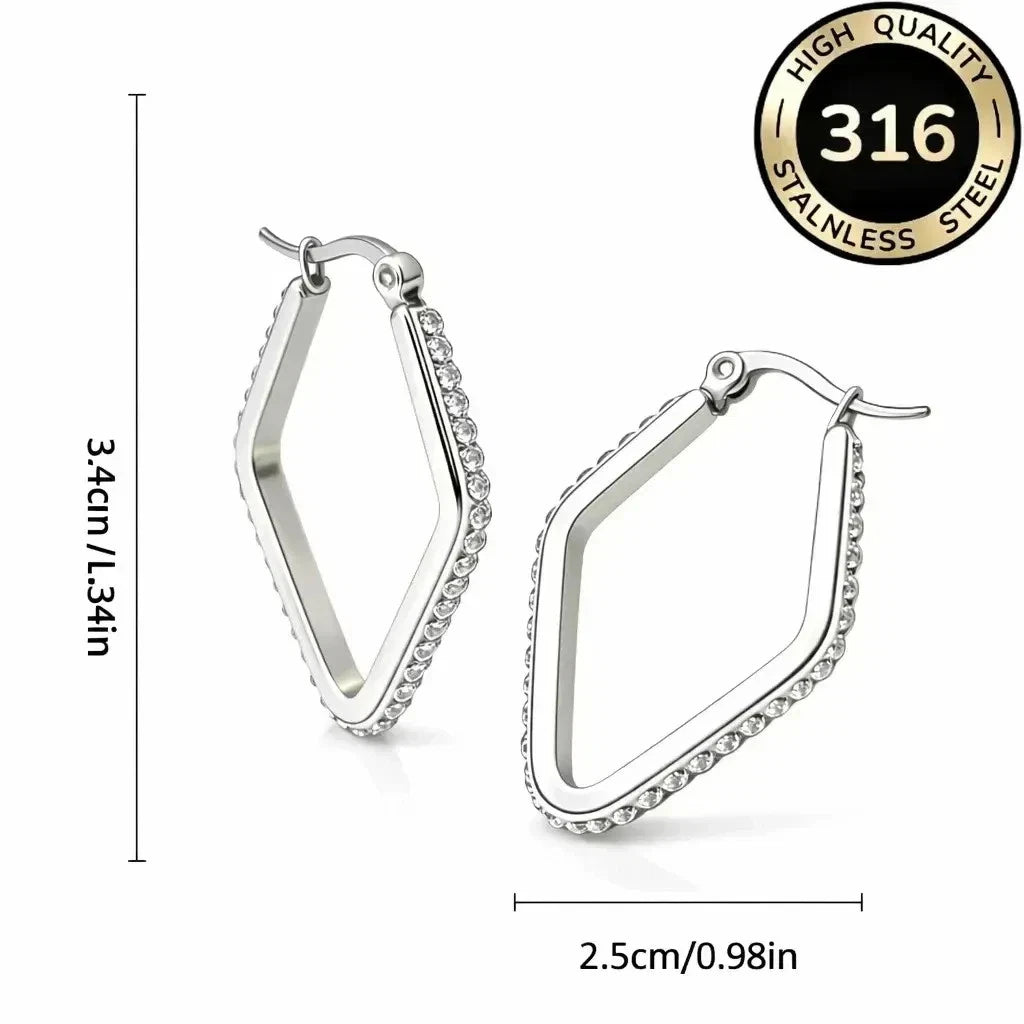Geometrische Creolen in Weißgold-Optik – Moderner Edelstahl mit Zirkonia