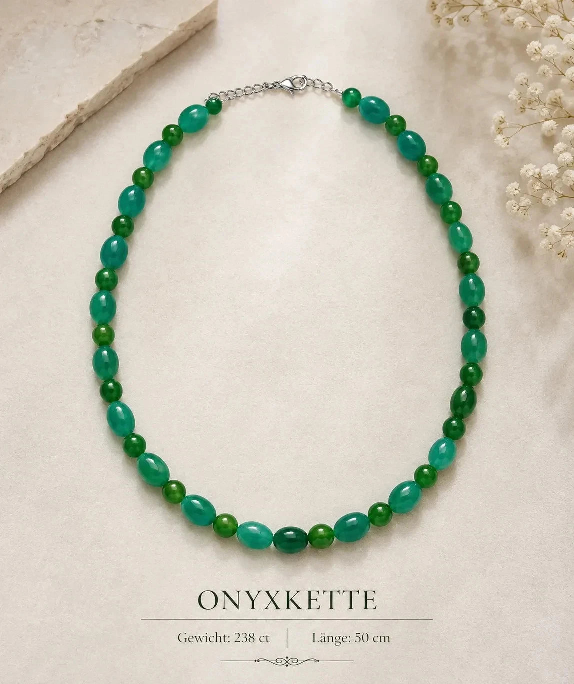 Edle Onyxkette aus echtem Onyx – 50 cm | 238 ct