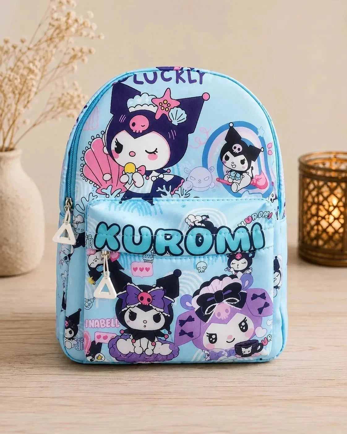 Kinder Rucksack Kuromi Blau Backpack Schulrucksack Freizeit Tasche mit Frontfach