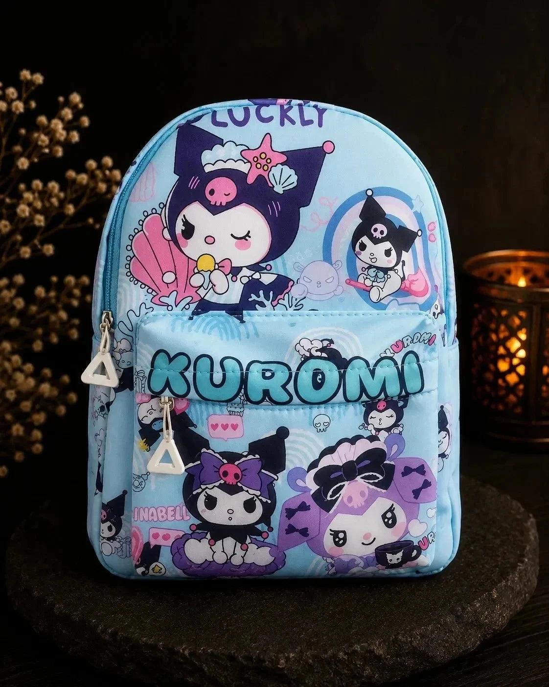 Kinder Rucksack Kuromi Blau Backpack Schulrucksack Freizeit Tasche mit Frontfach