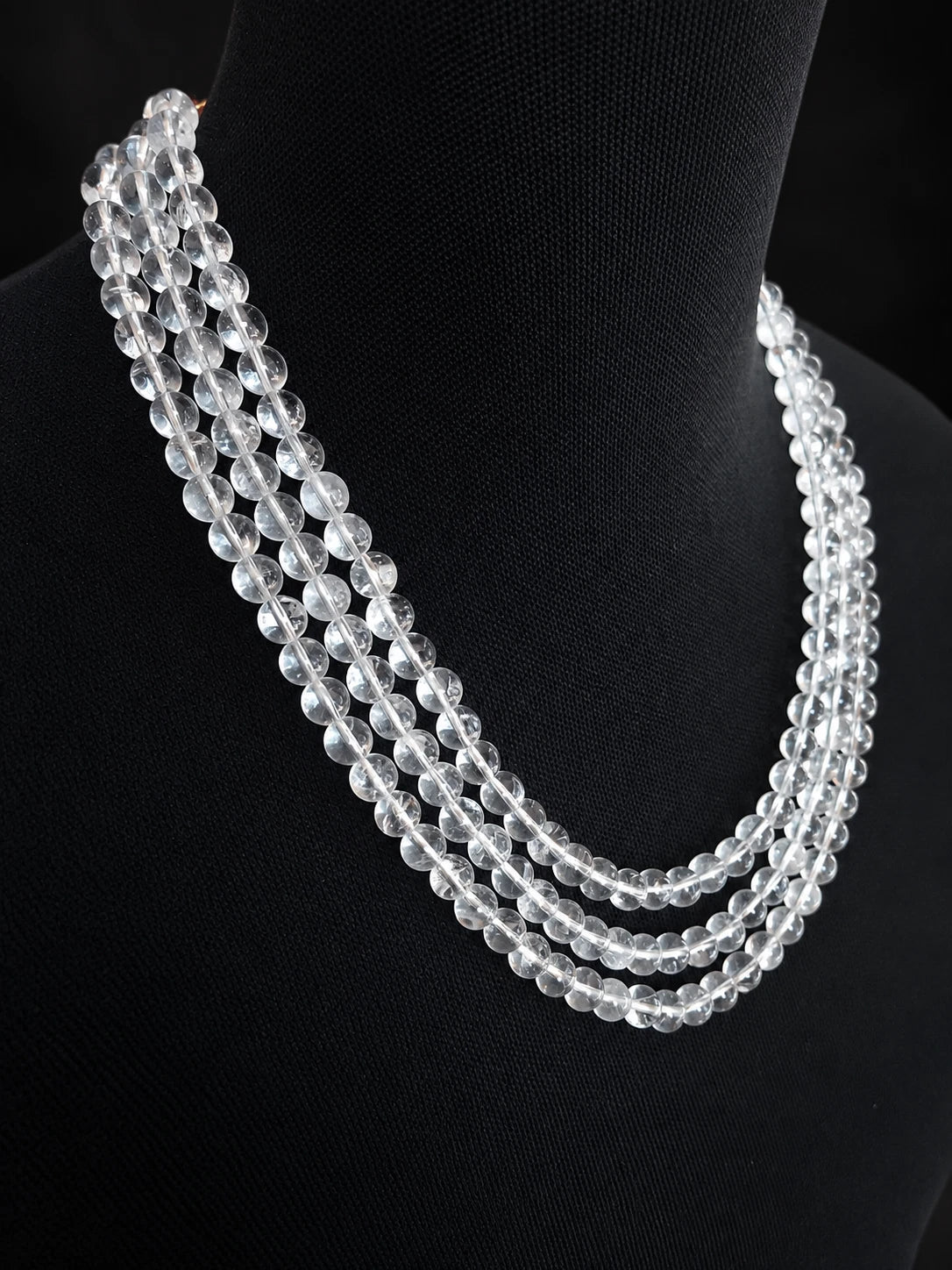Weißer Quarz Edelstein Kette 3-reihig 54 cm – 8 mm Perlen – 455 ct – verstellbar