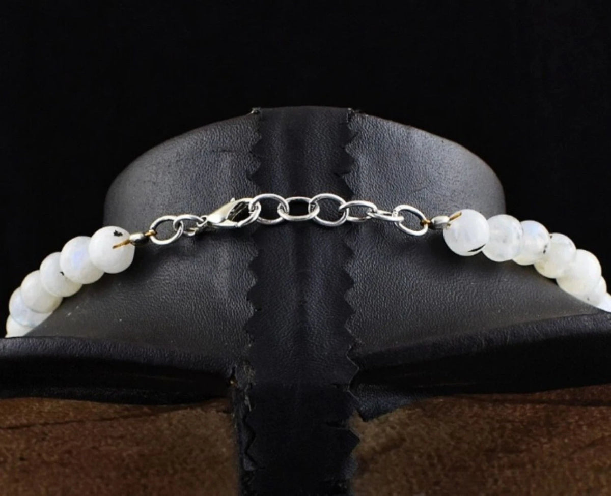 Moonstone & Sapphire Halskette 20" – 8 mm Edelsteine – 241 ct – Blau/Weiß