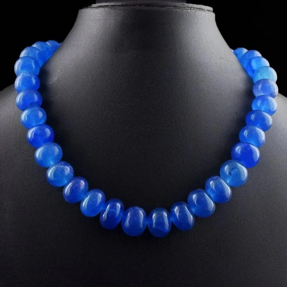 Edler blauer Onyx 695,00 kt runde Form Perlen Halskette Schmuck