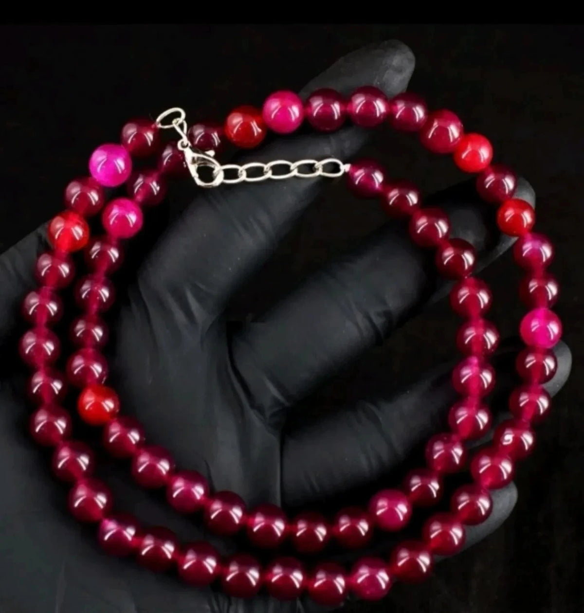 Rubin Edelstein Kette 285 ct 8 mm 56 cm Halskette Rot Pink Color Enhanced