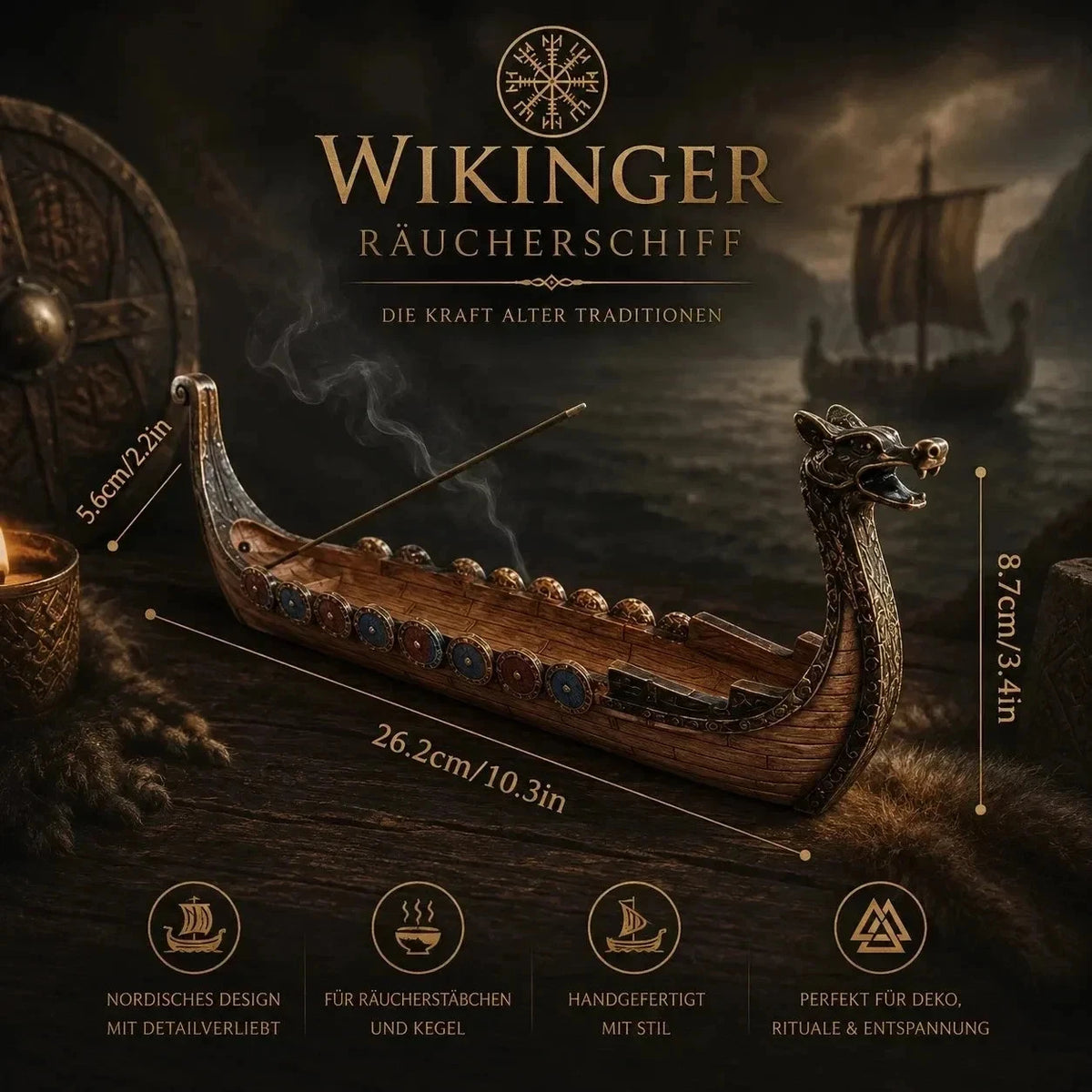 Wikinger Räucherschiff – Nordische Ruhe & mystische Atmosphäre