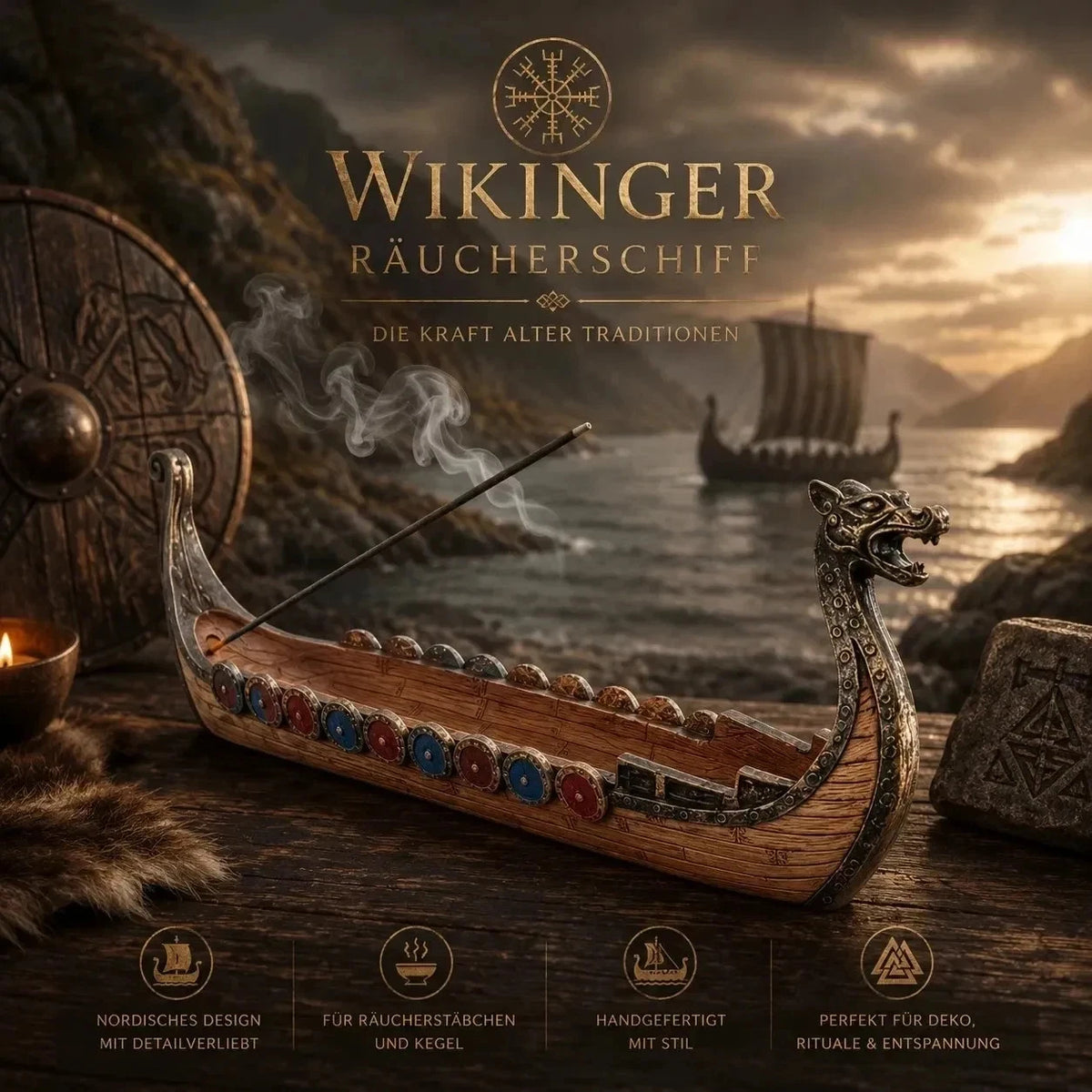 Wikinger Räucherschiff – Nordische Ruhe & mystische Atmosphäre
