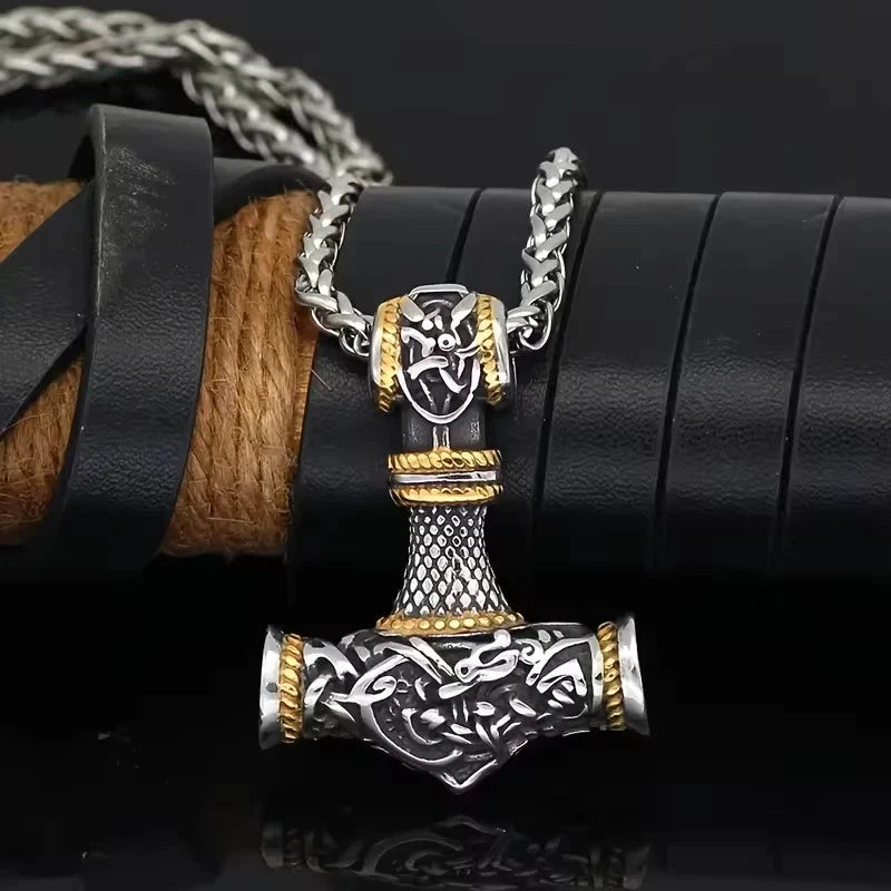 Wikinger Halskette Edelstahl Mjölnir Kette 60cm Nordisch Viking