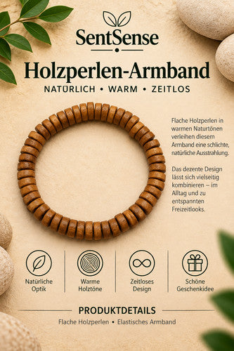 Elegantes Holzarmband – Zylindrische Holzperlen | Natürlich • Zeitlos • Unisex