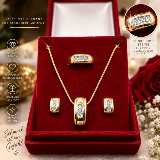Elegantes 4-teiliges Schmuckset – 18 Karat vergoldeter Edelstahl mit funkelnden
