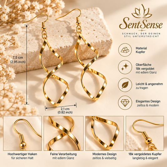 Lange Gold Ohrringe in Twist-Optik – 18k vergoldetes Kupfer, 7,5 cm