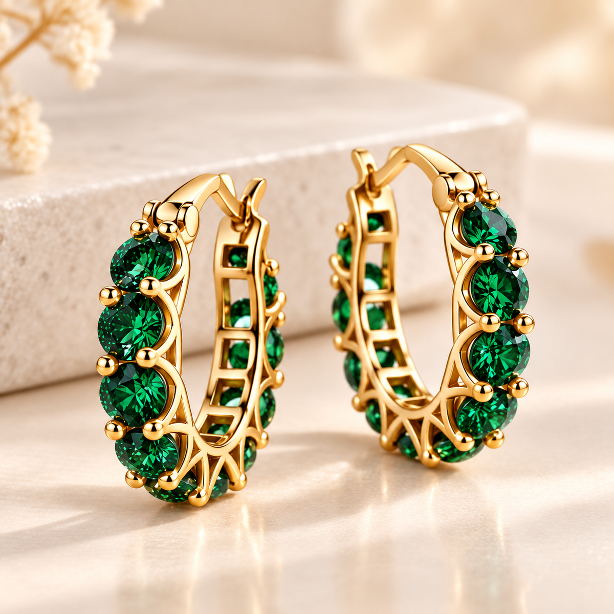 Elegante Gold-Creolen mit grünen Zirkonia – 18K vergoldet