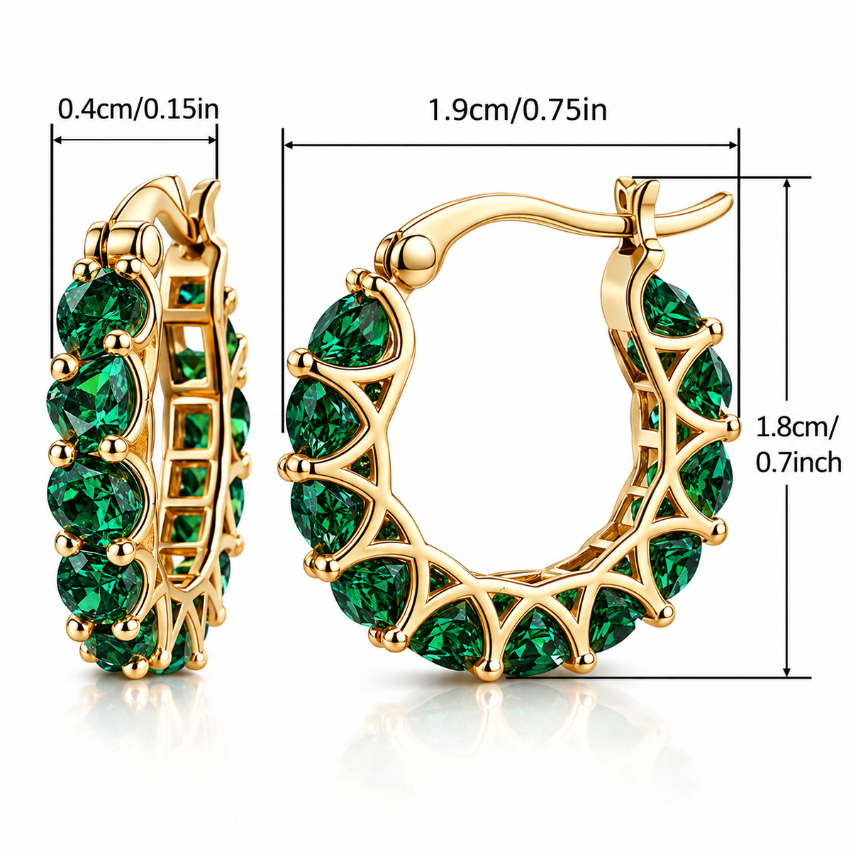 Elegante Gold-Creolen mit grünen Zirkonia – 18K vergoldet