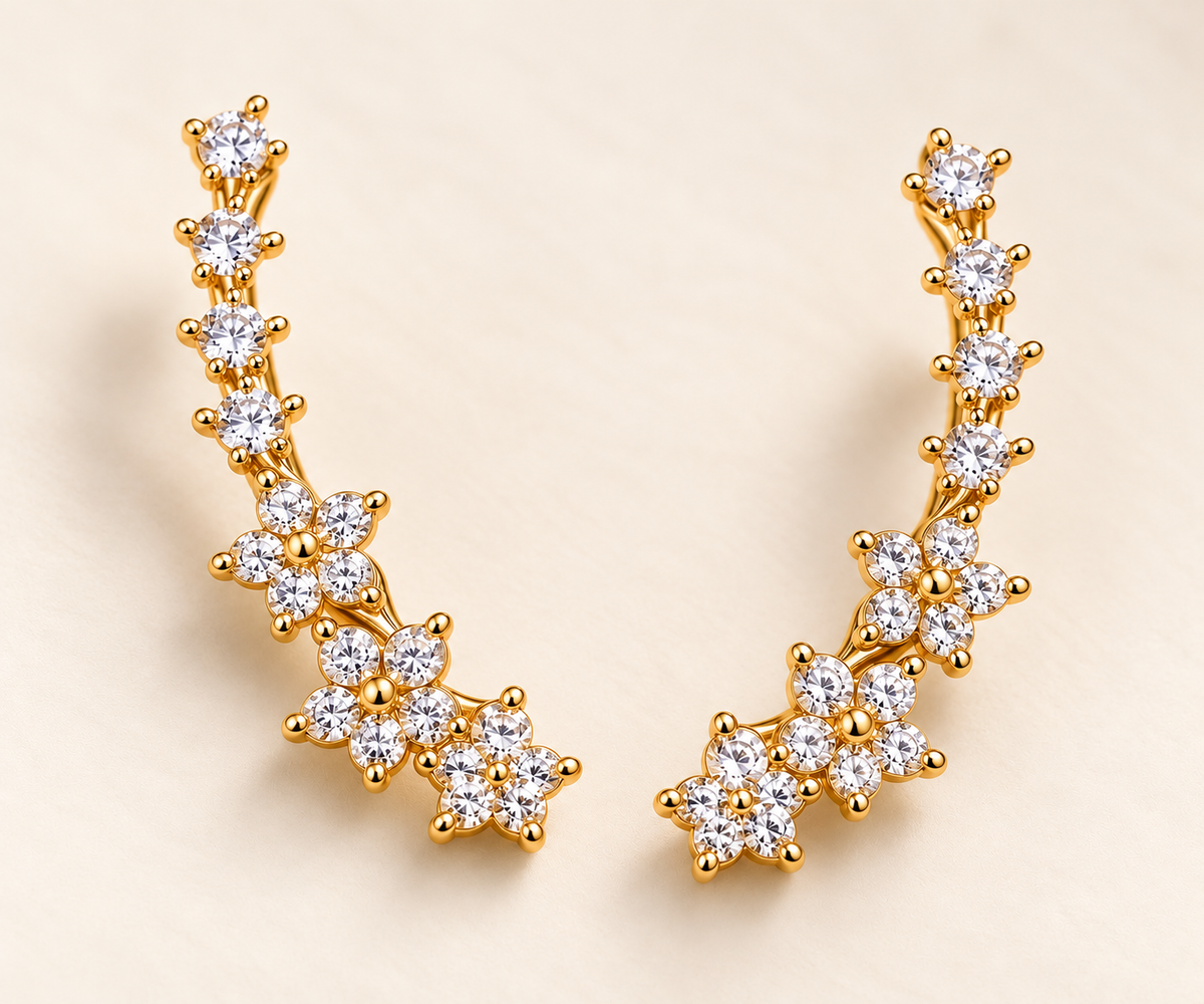 Elegante Ear Climber Ohrringe Gold – 18k vergoldet mit funkelnden Zirkonia