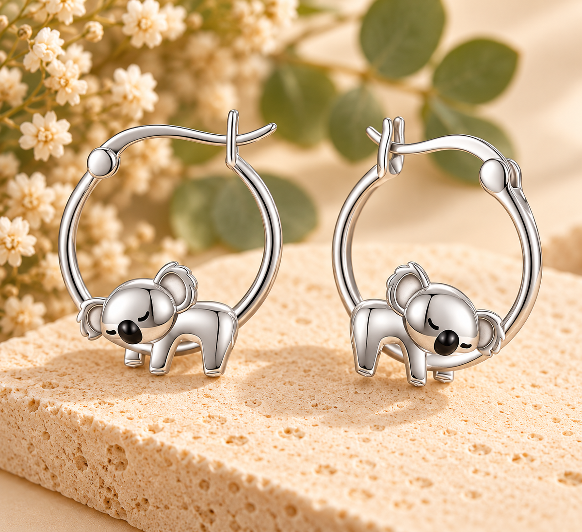 Koala Ohrringe Silber – Weißgoldbeschichtetes Kupfer, 2,1 cm