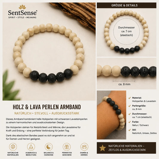 Elegantes Holzarmband – Zylindrische Holzperlen | Natürlich • Zeitlos • Unisex