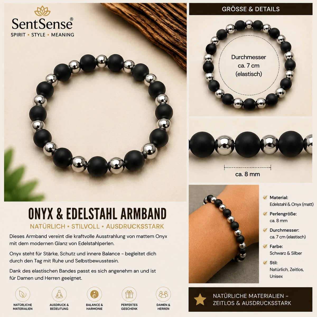 Elegantes Holzarmband – Zylindrische Holzperlen | Natürlich • Zeitlos • Unisex