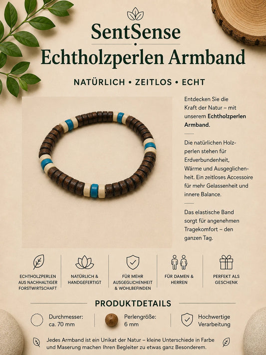 Elegantes Holzarmband – Zylindrische Holzperlen | Natürlich • Zeitlos • Unisex