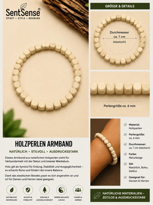 Elegantes Holzarmband – Zylindrische Holzperlen | Natürlich • Zeitlos • Unisex