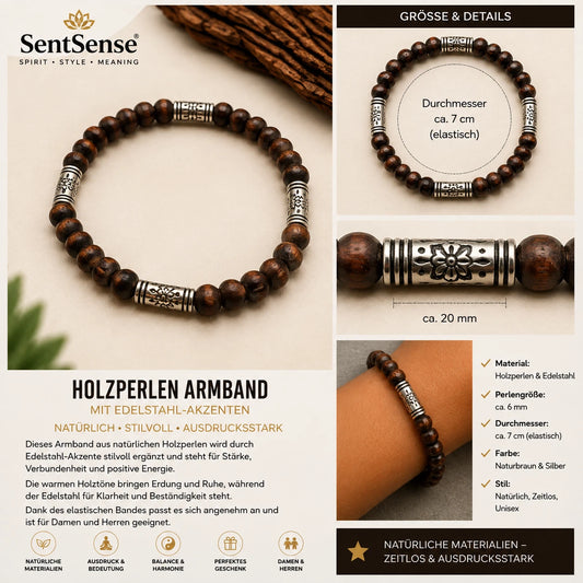 Elegantes Holzarmband – Zylindrische Holzperlen | Natürlich • Zeitlos • Unisex