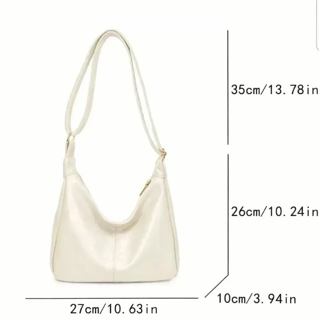 Damen Schultertasche Weissem aus PU-Leder mit Reißverschluss
