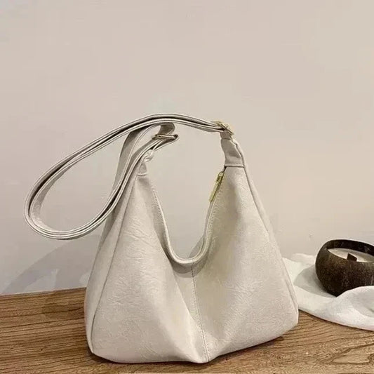 Damen Schultertasche Weissem aus PU-Leder mit Reißverschluss