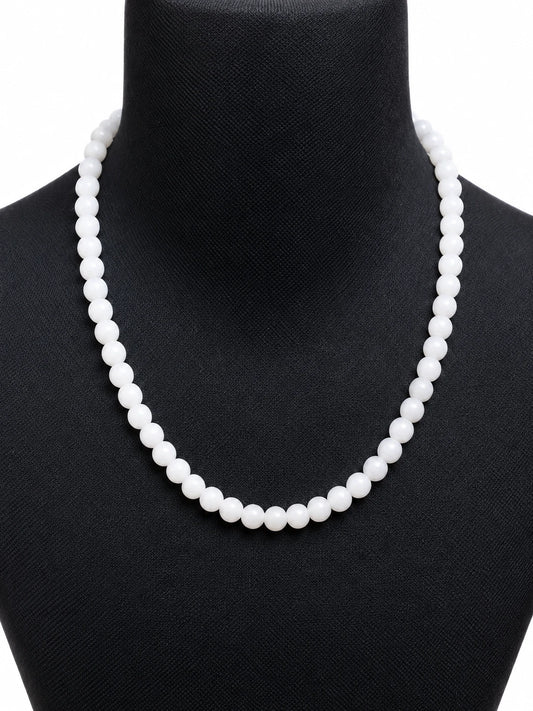Weiße Achat Halskette 158 ct – 8–10 mm Edelsteinperlen – 50,8 cm (milchig)