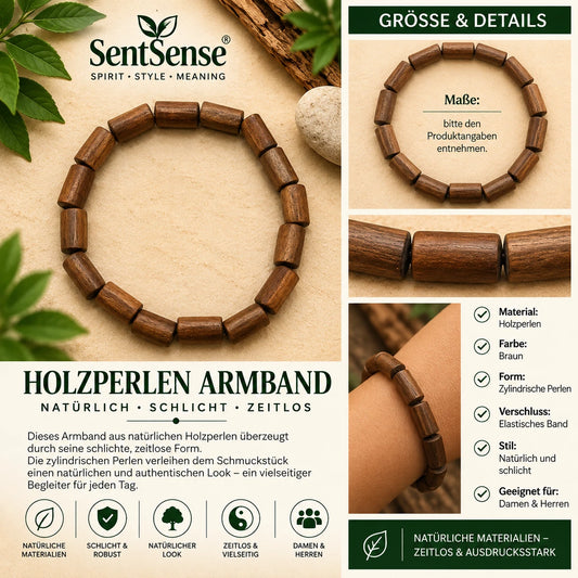 Elegantes Holzarmband – Zylindrische Holzperlen | Natürlich • Zeitlos • Unisex