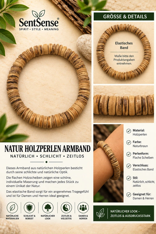 Elegantes Holzarmband – Zylindrische Holzperlen | Natürlich • Zeitlos • Unisex