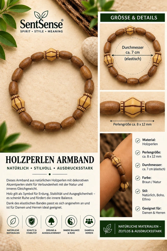 Elegantes Holzarmband – Zylindrische Holzperlen | Natürlich • Zeitlos • Unisex