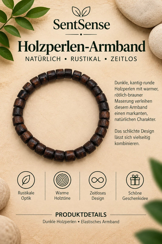 Elegantes Holzarmband – Zylindrische Holzperlen | Natürlich • Zeitlos • Unisex