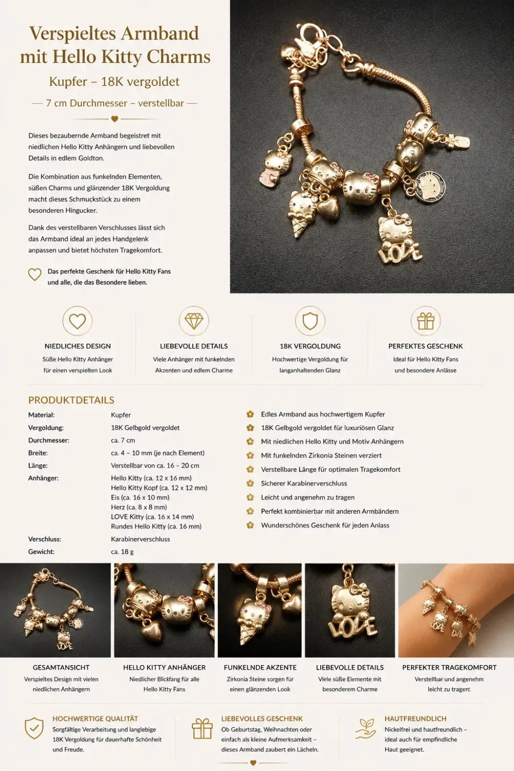 Elegantes Armband – 18K Gelb vergoldet Kupfer mit Zirkonia
