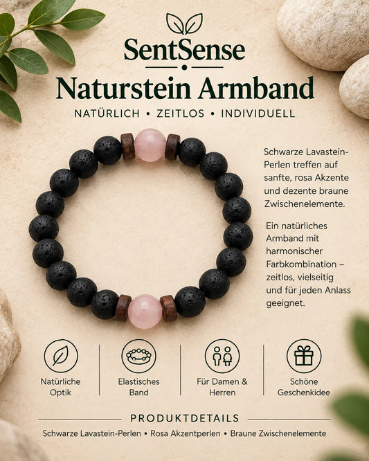 SentSense Naturstein Armband – Elastisch & Zeitlos Lavastein