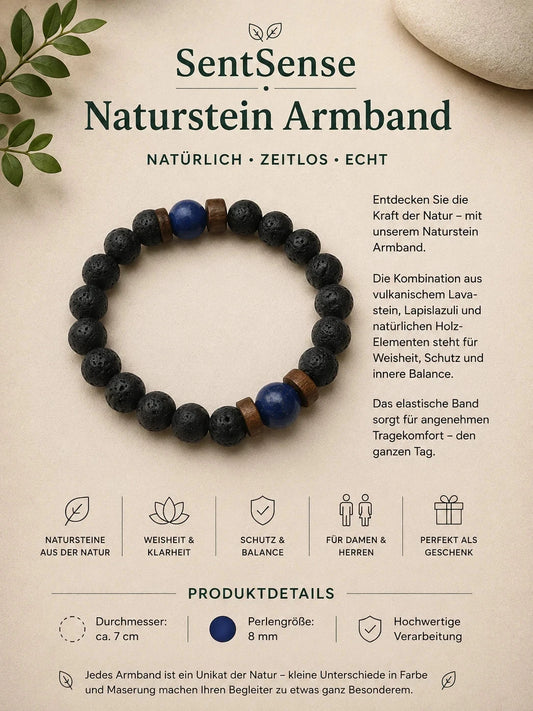 SentSense Naturstein Armband – Elastisch & Zeitlos Lavastein