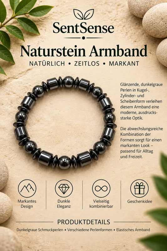 SentSense Naturstein Armband – Elastisch & Zeitlos Lavastein