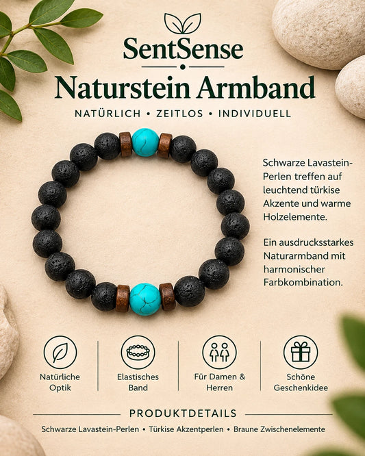 SentSense Naturstein Armband – Elastisch & Zeitlos Lavastein