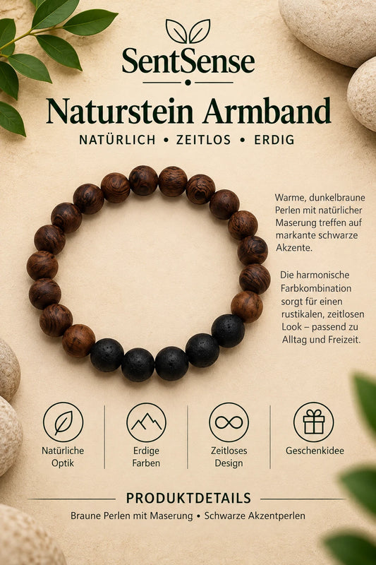 SentSense Naturstein Armband – Elastisch & Zeitlos Lavastein