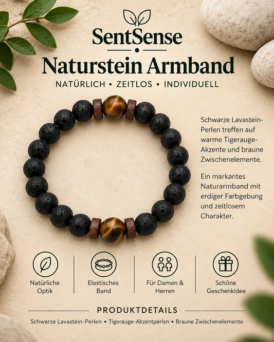 SentSense Naturstein Armband – Elastisch & Zeitlos Lavastein
