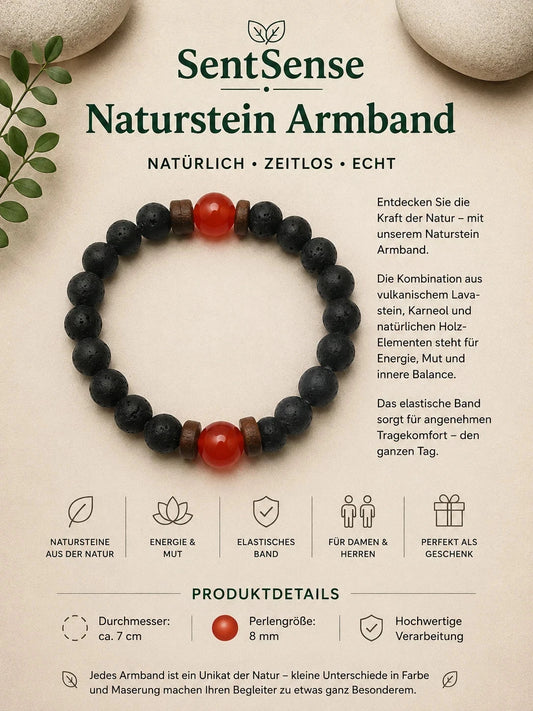 SentSense Naturstein Armband – Elastisch & Zeitlos Lavastein