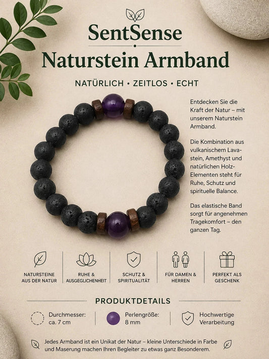 SentSense Naturstein Armband – Elastisch & Zeitlos Lavastein