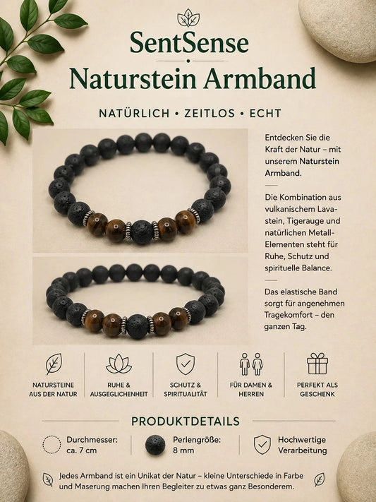 SentSense Naturstein Armband – Elastisch & Zeitlos Lavastein