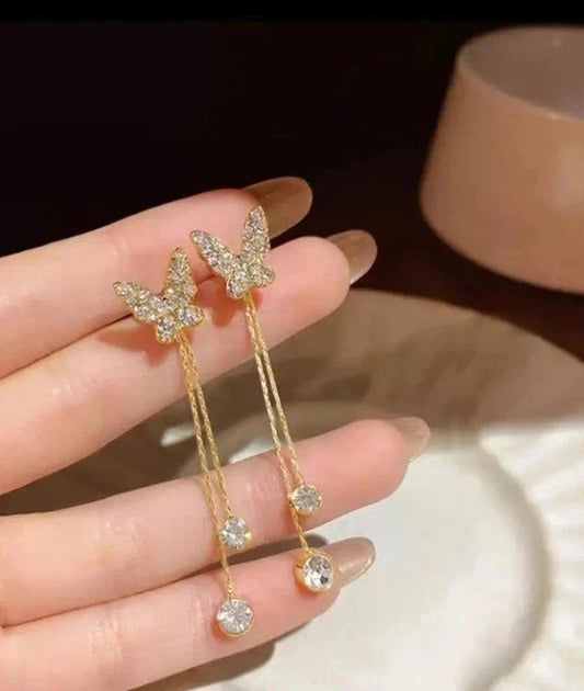 Schmetterling Ohrringe 18K vergoldet – Zirkonia – 4,8 cm Hängeohrringe Damen