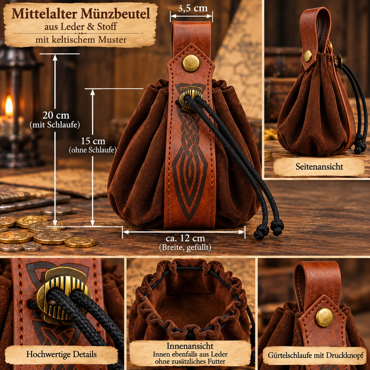 Mittelalterlicher Münzbeutel – rustikaler Look mit keltischer Verzierung